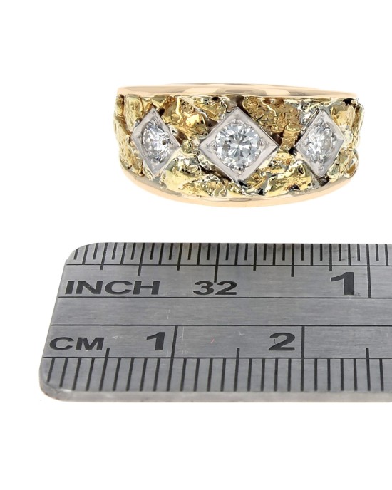 Diamond Nugget Style Tapered Ring in White and Yellow Gold